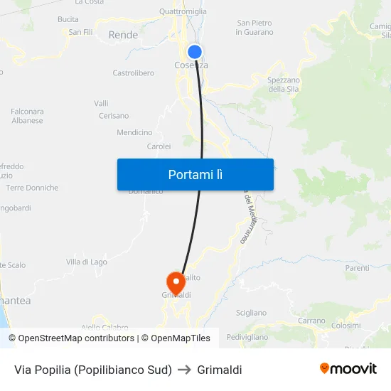 Via Popilia (Popilibianco Sud) to Grimaldi map