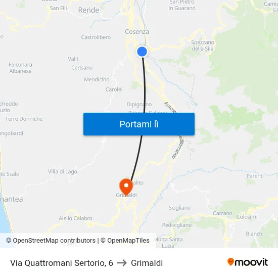 Via Quattromani Sertorio, 6 to Grimaldi map