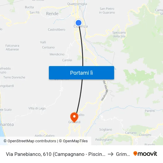 Via Panebianco, 610 (Campagnano - Piscina Comunale) to Grimaldi map