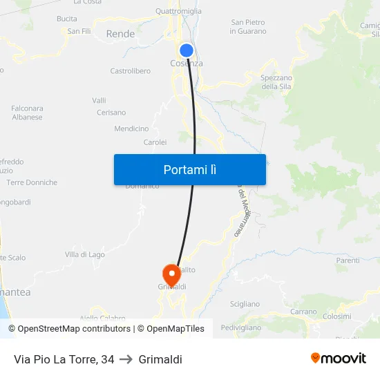 Via Pio La Torre, 34 to Grimaldi map