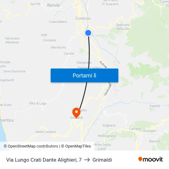 Via Lungo Crati Dante Alighieri, 7 to Grimaldi map