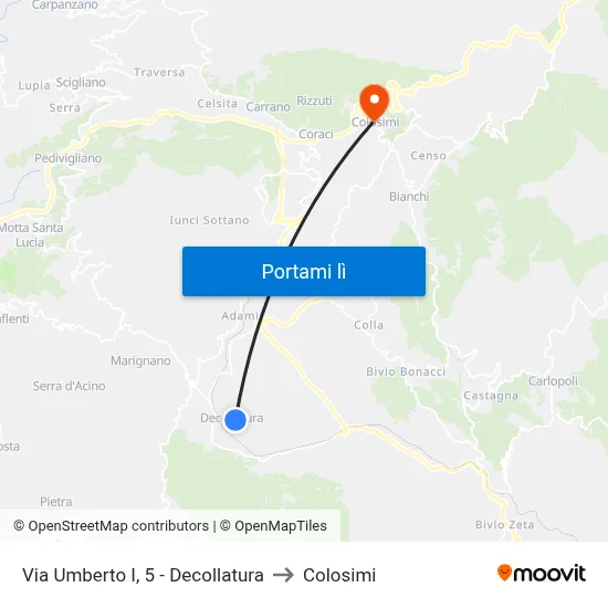 Via Umberto I, 5 - Decollatura to Colosimi map