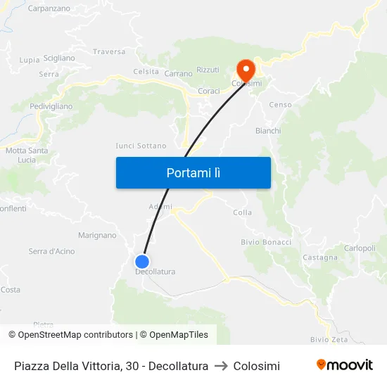 Piazza Della Vittoria, 30 - Decollatura to Colosimi map