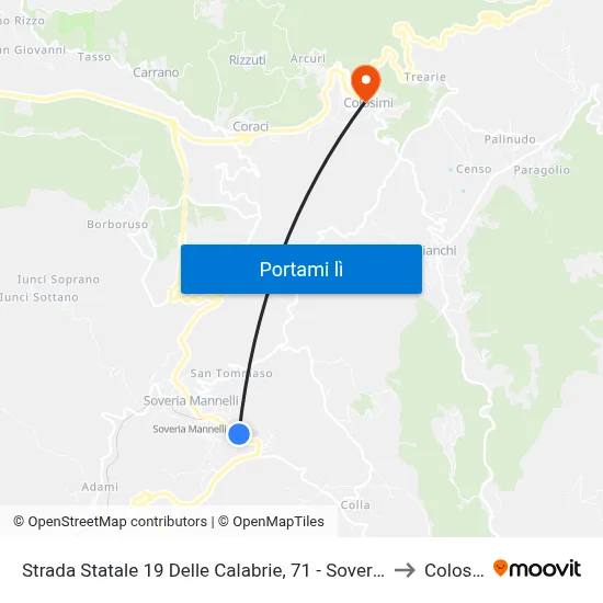 Strada Statale 19 Delle Calabrie, 71 - Soveria Mannelli to Colosimi map