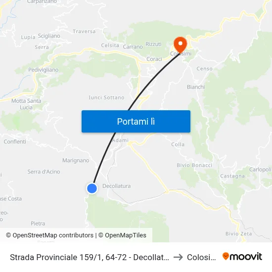 Strada Provinciale 159/1, 64-72 - Decollatura to Colosimi map