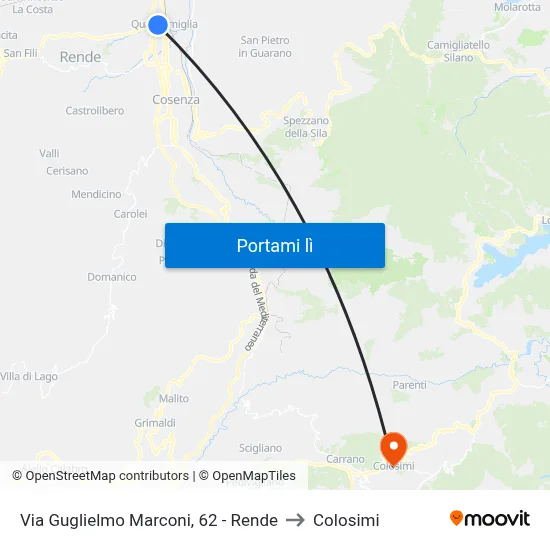Via Guglielmo Marconi, 62 - Rende to Colosimi map