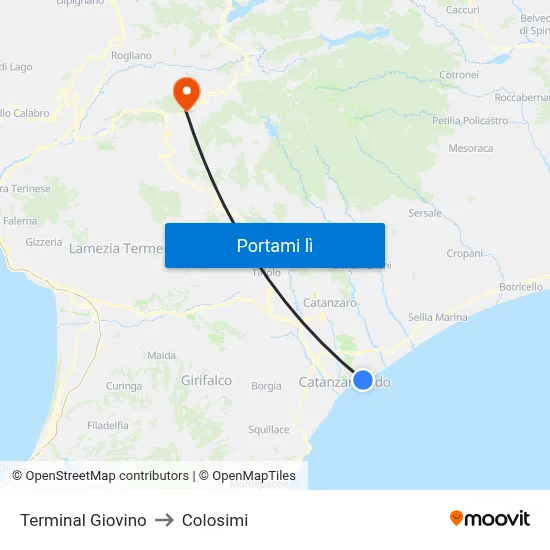 Terminal Giovino to Colosimi map