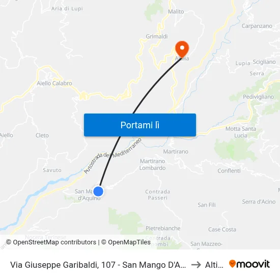 Via Giuseppe Garibaldi, 107 - San Mango D'Aquino to Altilia map