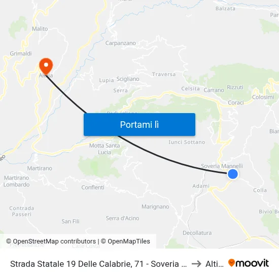 Strada Statale 19 Delle Calabrie, 71 - Soveria Mannelli to Altilia map