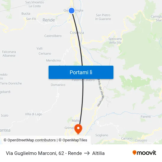 Via Guglielmo Marconi, 62 - Rende to Altilia map