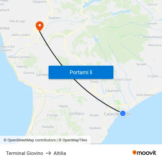 Terminal Giovino to Altilia map
