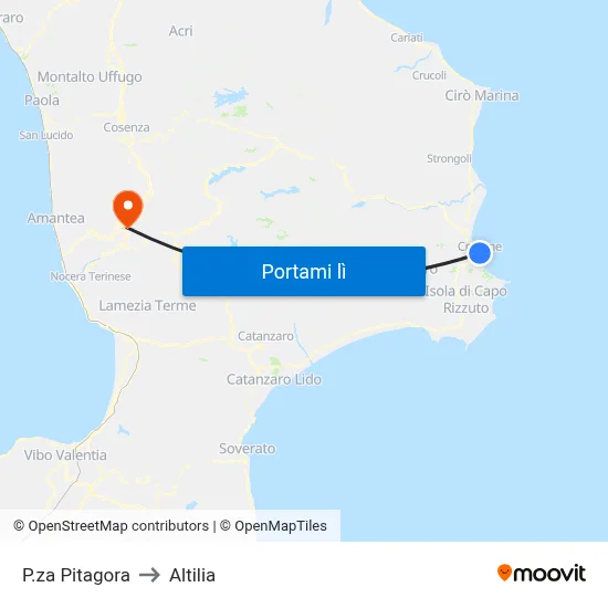 P.za Pitagora to Altilia map