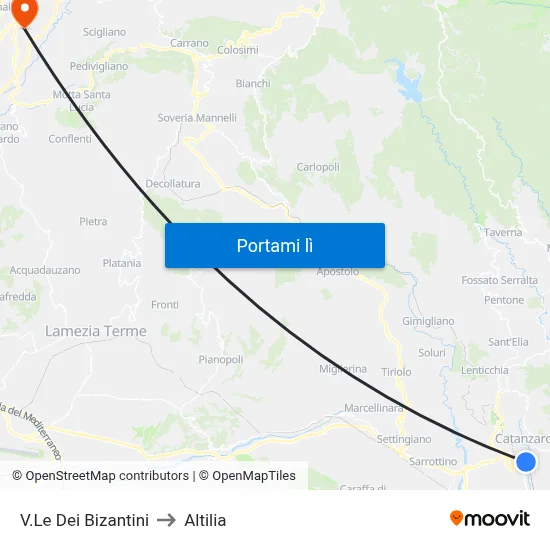 V.Le Dei Bizantini to Altilia map