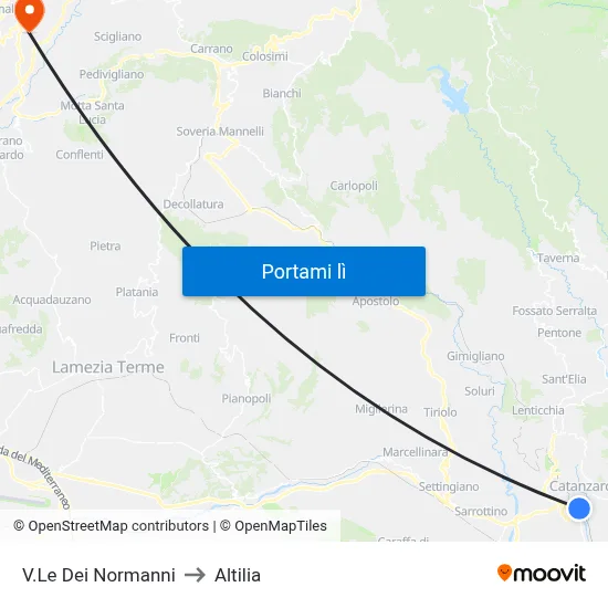 V.Le Dei Normanni to Altilia map
