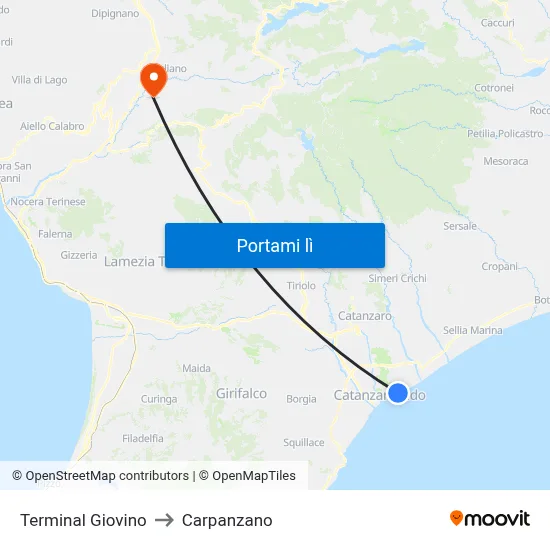 Terminal Giovino to Carpanzano map