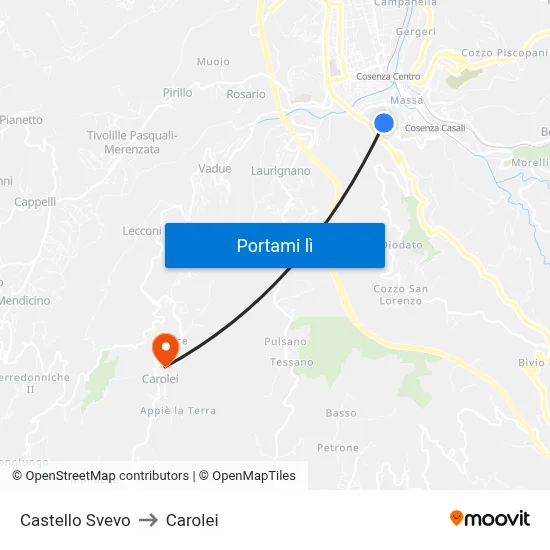 Castello Svevo to Carolei map