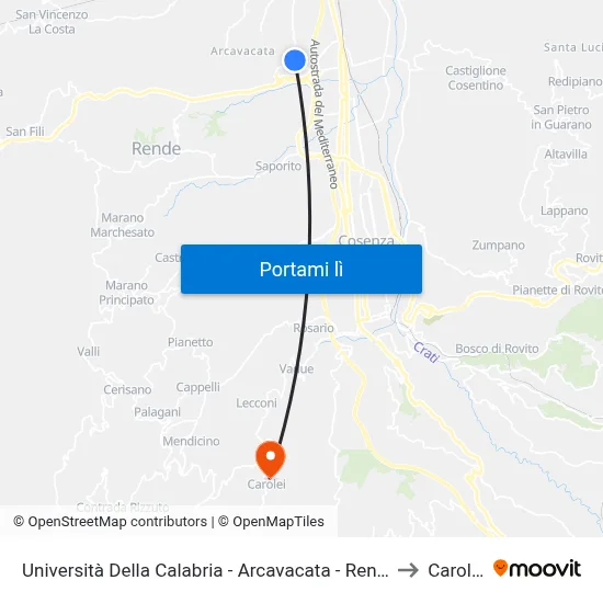Università Della Calabria - Arcavacata - Rende to Carolei map
