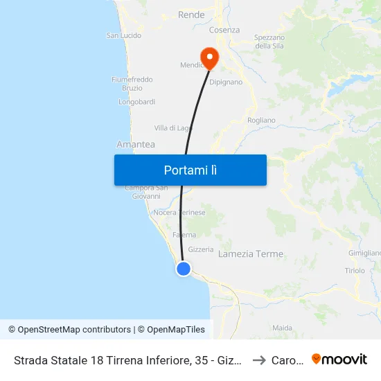 Strada Statale 18 Tirrena Inferiore, 35 - Gizzeria to Carolei map
