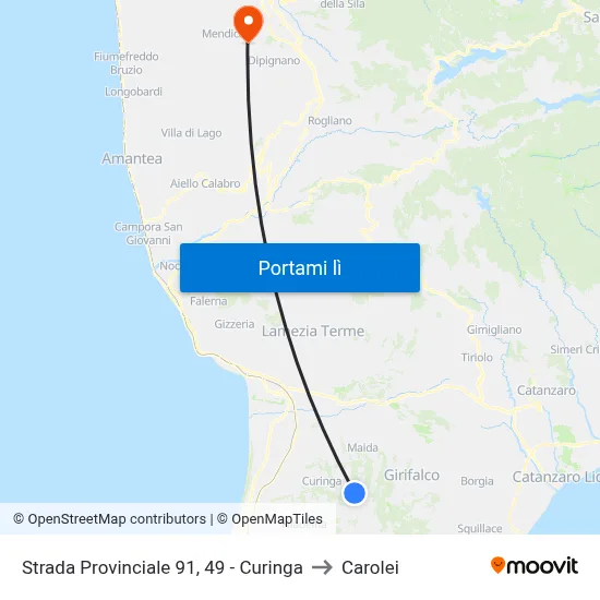 Strada Provinciale 91, 49 - Curinga to Carolei map