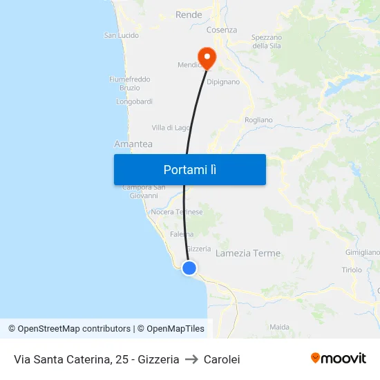Via Santa Caterina, 25 - Gizzeria to Carolei map