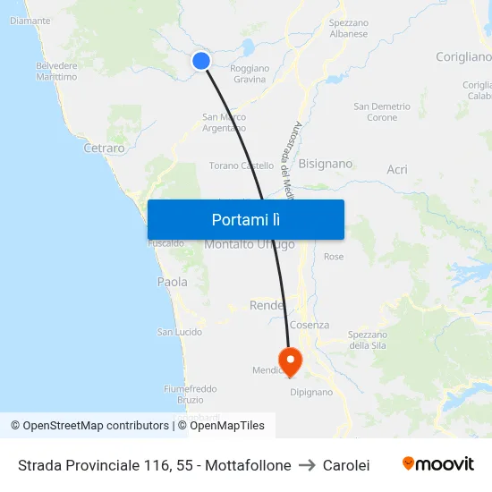 Strada Provinciale 116, 55 - Mottafollone to Carolei map