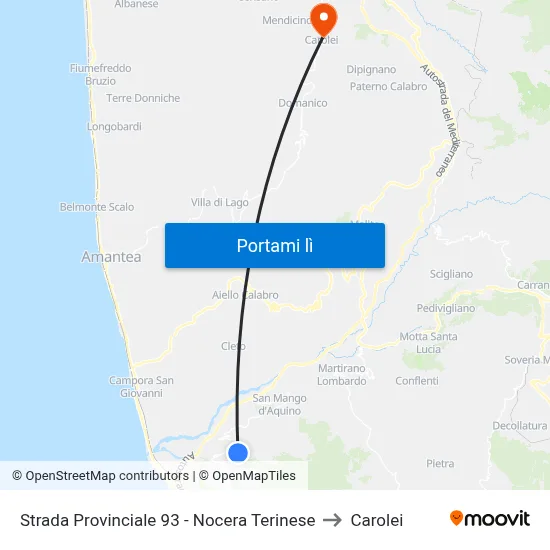 Strada Provinciale 93 - Nocera Terinese to Carolei map