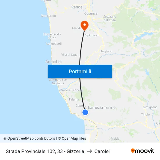 Strada Provinciale 102, 33 - Gizzeria to Carolei map