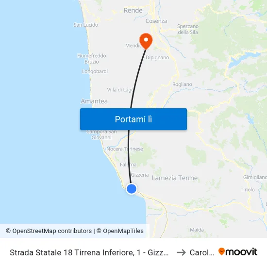 Strada Statale 18 Tirrena Inferiore, 1 - Gizzeria to Carolei map