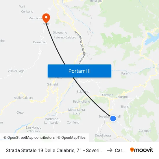 Strada Statale 19 Delle Calabrie, 71 - Soveria Mannelli to Carolei map