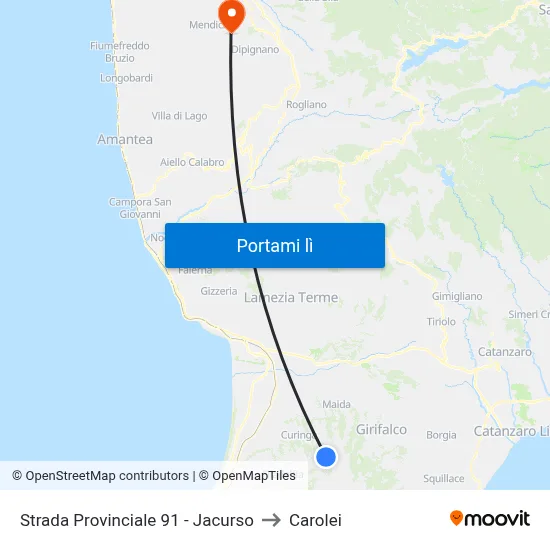 Strada Provinciale 91 - Jacurso to Carolei map