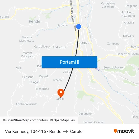 Via Kennedy, 104-116 - Rende to Carolei map