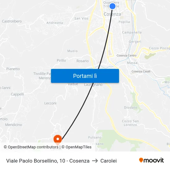 Viale Paolo Borsellino, 10 - Cosenza to Carolei map