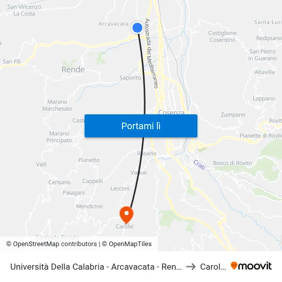 Università Della Calabria - Arcavacata - Rende to Carolei map