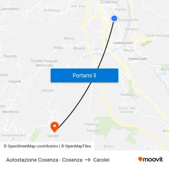 Autostazione Cosenza - Cosenza to Carolei map