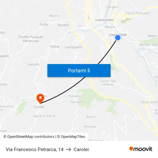 Via Francesco Petrarca, 14 to Carolei map
