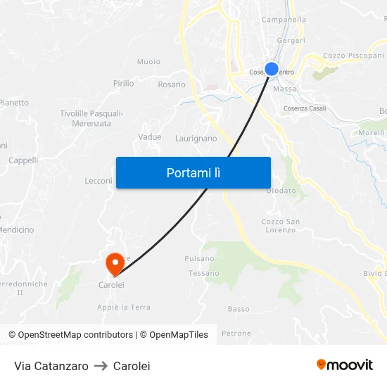 Via Catanzaro to Carolei map