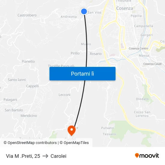 Via M .Preti, 25 to Carolei map