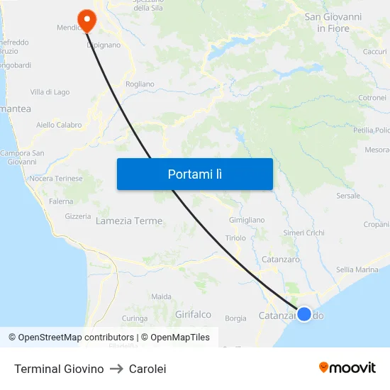 Terminal Giovino to Carolei map