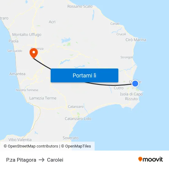 P.za Pitagora to Carolei map
