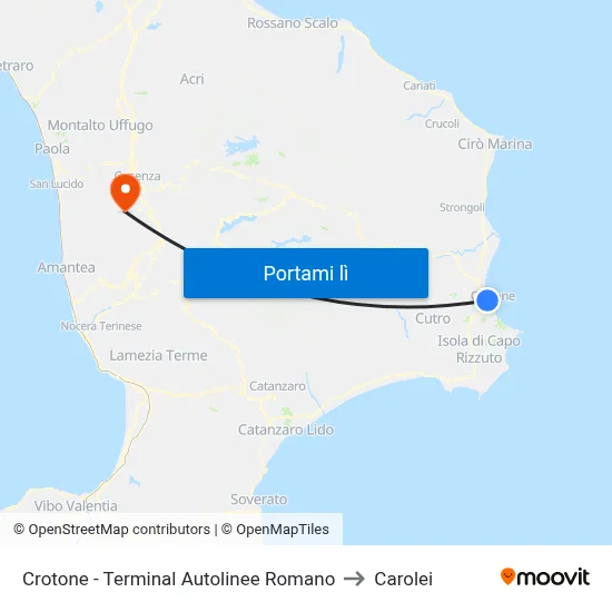 Crotone - Terminal Autolinee Romano to Carolei map