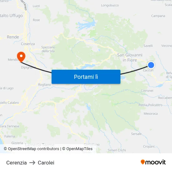 Cerenzia to Carolei map