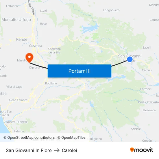 San Giovanni In Fiore to Carolei map