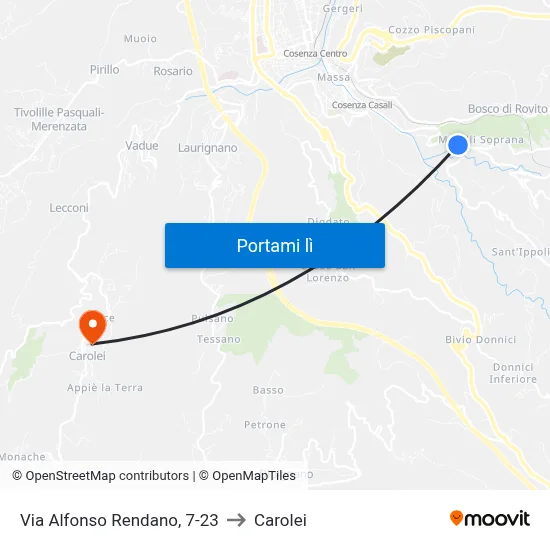 Via Alfonso Rendano, 7-23 to Carolei map