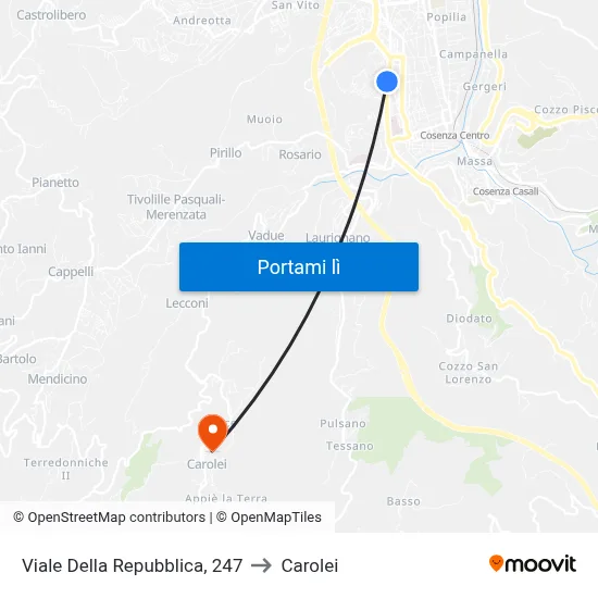 Viale Della Repubblica, 247 to Carolei map
