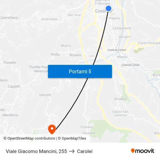Viale Giacomo Mancini, 255 to Carolei map