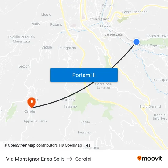 Via Monsignor Enea Selis to Carolei map
