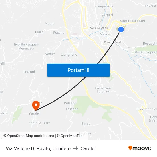 Via Vallone Di Rovito, Cimitero to Carolei map