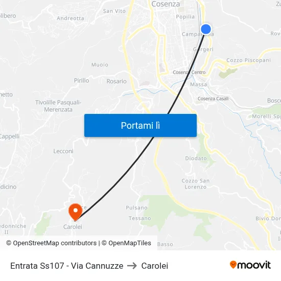 Entrata Ss107 - Via Cannuzze to Carolei map