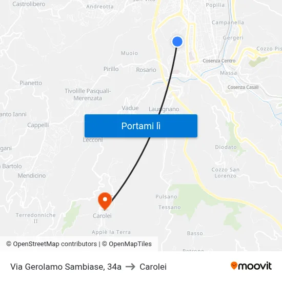 Via Gerolamo Sambiase, 34a to Carolei map