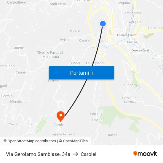 Via Gerolamo Sambiase, 34a to Carolei map